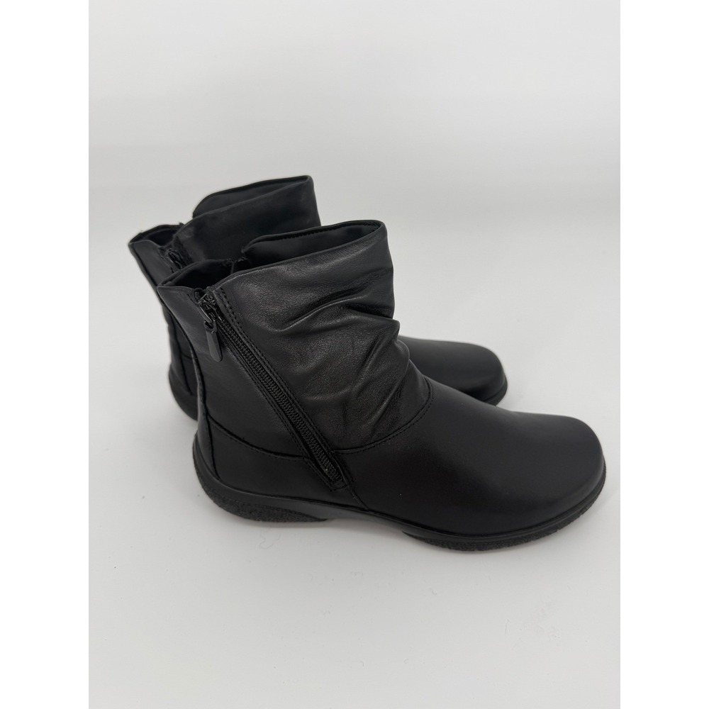Hotter Whisper Black Leather Slouch Ankle Boots Faux Fur Lined Womens 8 EU 39